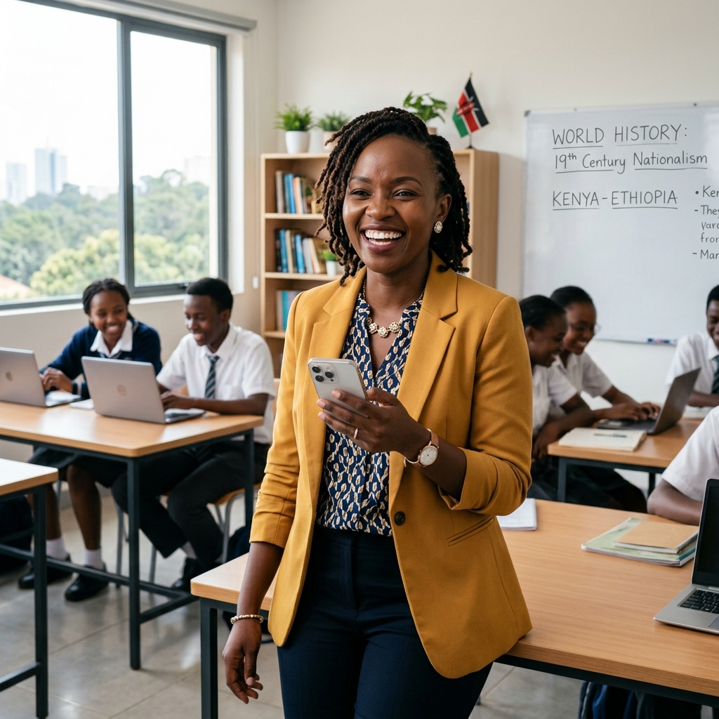 Modern African Teacher using Ngemi Finance app